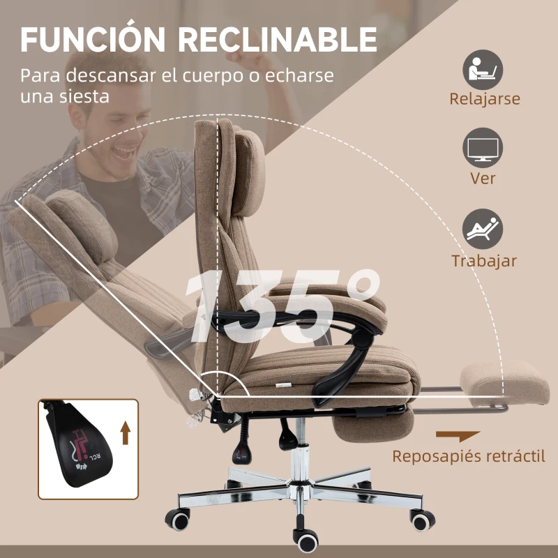 Vinsetto Silla de Oficina Reclinable y Giratoria  con 6 Puntos de Masaje Vibratorio con Mando de Control 65x61x108-118 cm Marrón