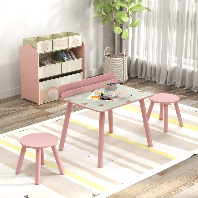 AIYAPLAY Ensemble table et chaise enfant table pour enfant avec chaise avec porte-livres motifs d'ours pour enfants 3-8 ans rose