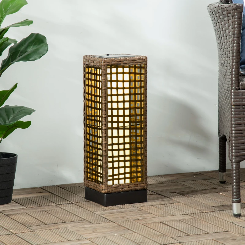 Outsunny Lampadaire solaire extérieur en résine tressée lampadaire sans fil rechargeable capteur de lumière 15,5 x 15,5 x 46 cm