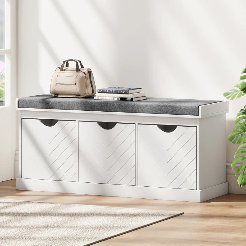 HOMCOM Three-Drawer Shoe Bench, with Seat - White