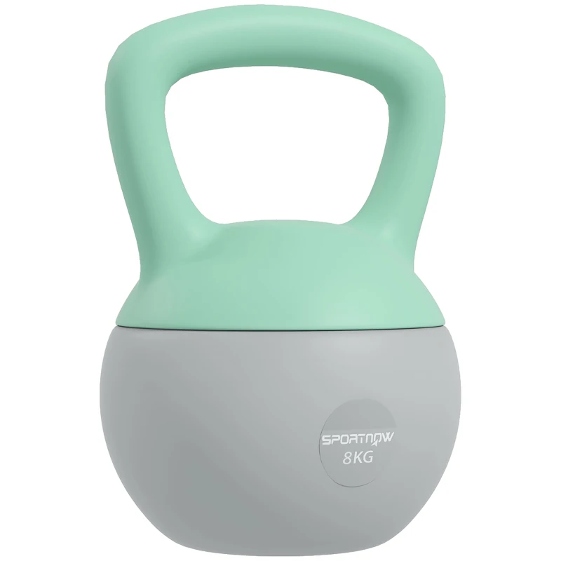 SPORTNOW Kettlebell 8 kg mit Metallsand-Füllung rutschfester Griff für Zuhause 19x19x28 cm Grün und Grau