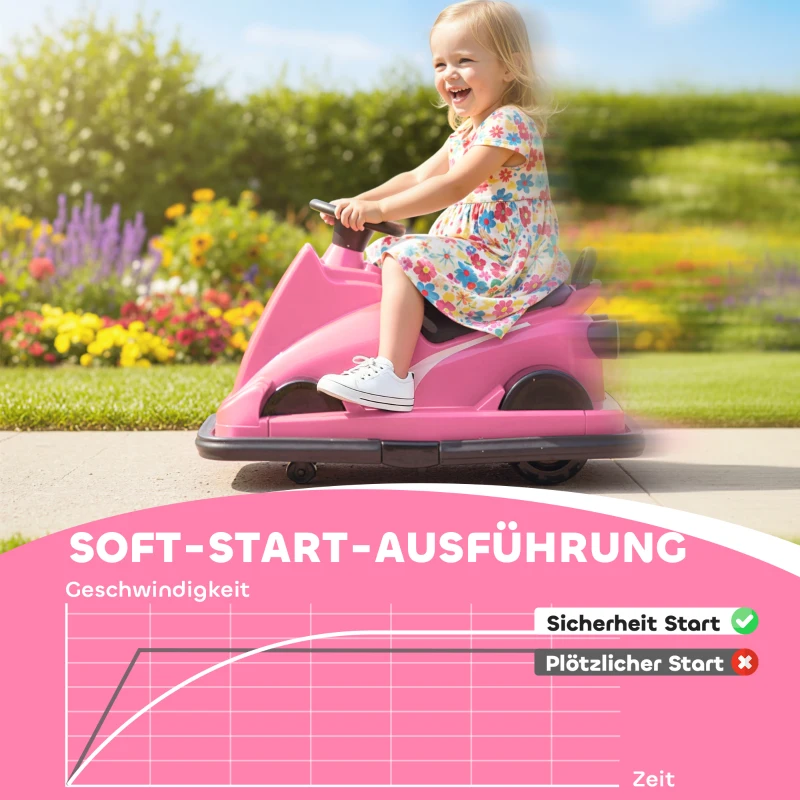 AIYAPLAY Autoscooter für Kinder, um 360 Grad drehbar, Lenkrad, LED-Lichter, Musikfunktion, 3-8 Jahre, Rosa