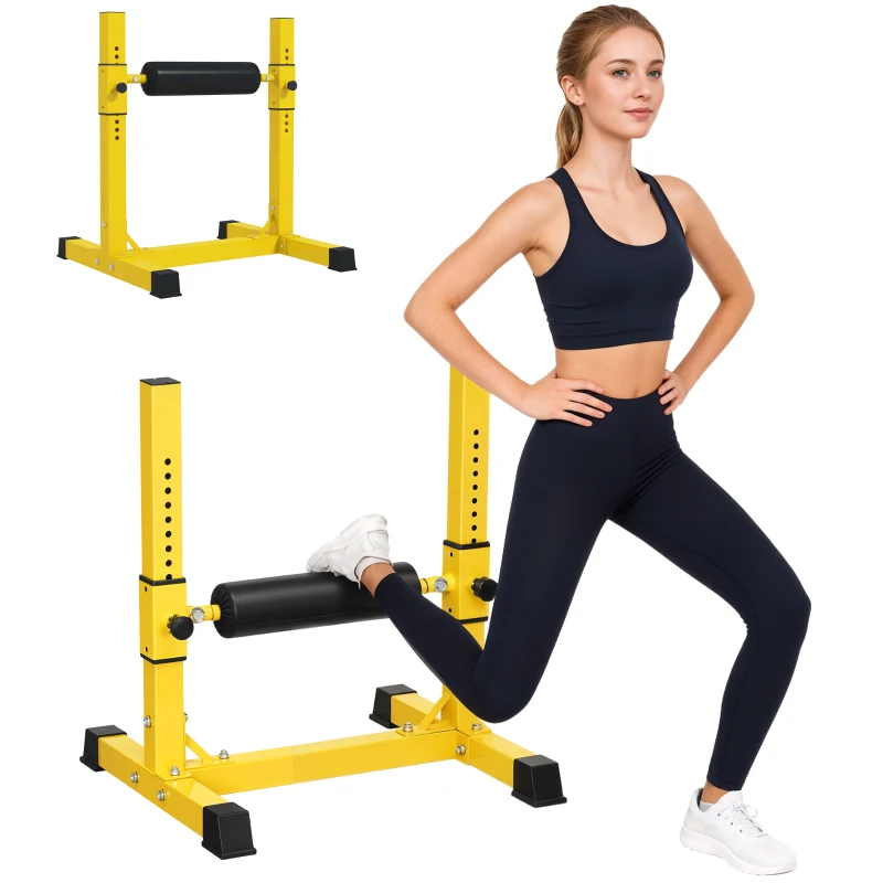 SPORTNOW Bulgarian Split Squat Stand, 12-Level Adjustable Single Leg Squat Machine with Foam Roller and Anti-Slip Pads for Lower Body Strength Training, Yellow
