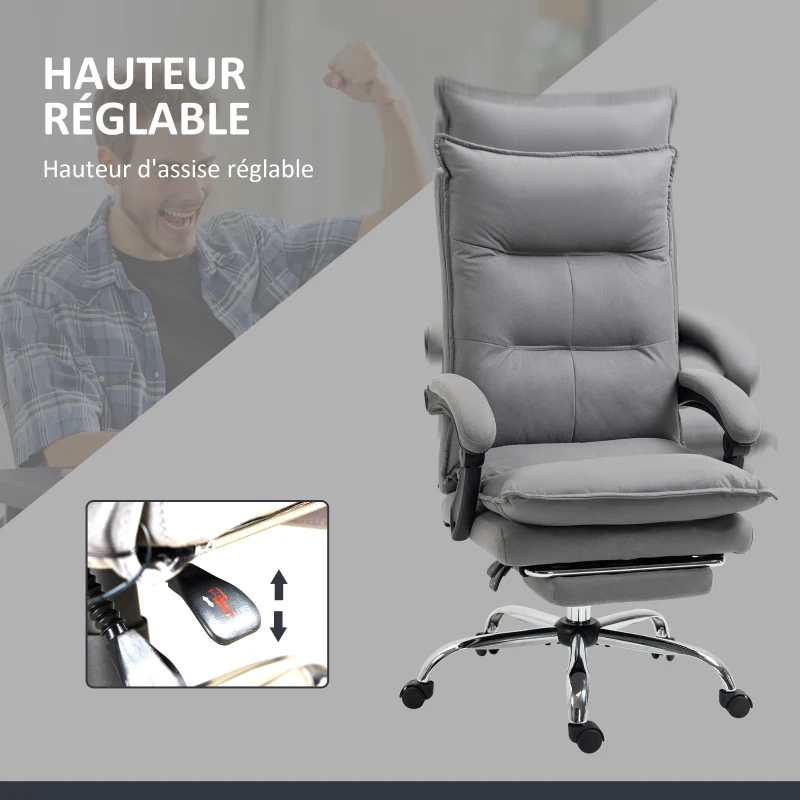 Vinsetto Fauteuil de bureau massant et chauffant, chaise de bureau, hauteur réglable, dossier inclinable, 66x74x121,5cm gris