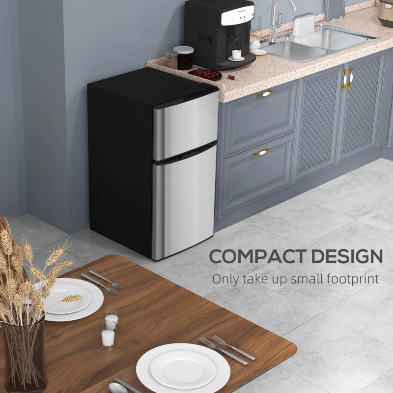 HOMCOM 88L Under Counter Fridge Freezer, Small Refrigerator with 5-Setting, 3 Star Freezer Rating, Black and Silver Tone