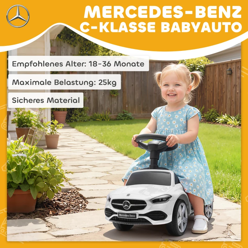 AIYAPLAY Mercedes-Benz C-Class Rutschauto mit Hupe, Motorgeräuschen, Stauraum, für Kinder 18-36 Monate, Weiß