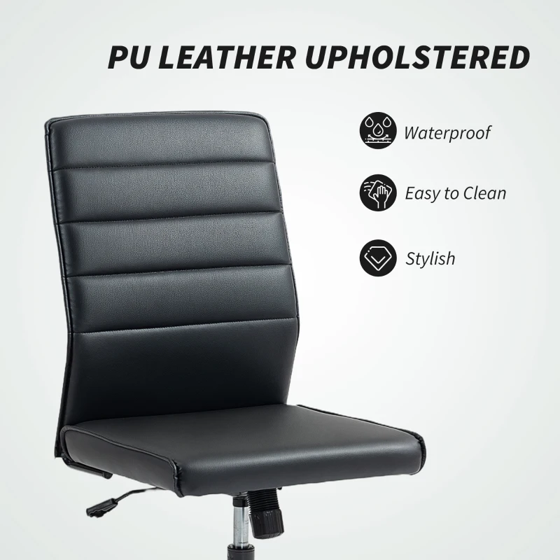 Scaun de birou ergonomic și ajustabil HOMCOM cu spătar curbat, din piele PU și oțel, 58x53x97-107 cm, Negru