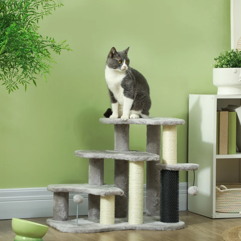 PawHut Arbre à chat tour à griffer hauteur de 50 cm avec plates-formes en peluche balles pour chat de moins de 5 kg gris clair