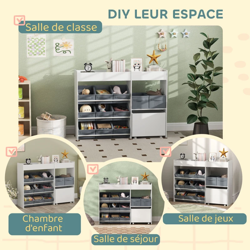 AIYAPLAY Étagère à jouets pour enfants étagère à livres 11 bacs de rangements en tissu non tissé 105 x 30 x 80 cm blanc