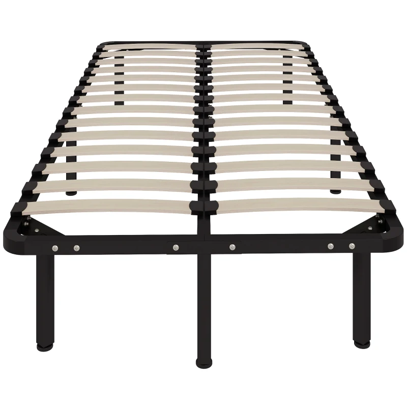 HOMCOM Estructura de Cama Industrial de 28 Lamas con Espacio de Almacenaje, en Madera y Acero, 190x90x31 cm, Negro y Madera
