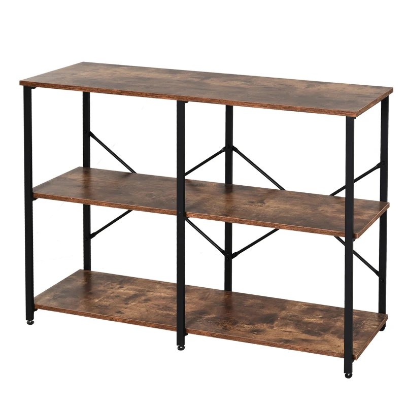 HOMCOM Industrial 3-Tier Storage Shelf with Metal Frame and Adjustable Foot Pads, Display Storage Rack, Brown
