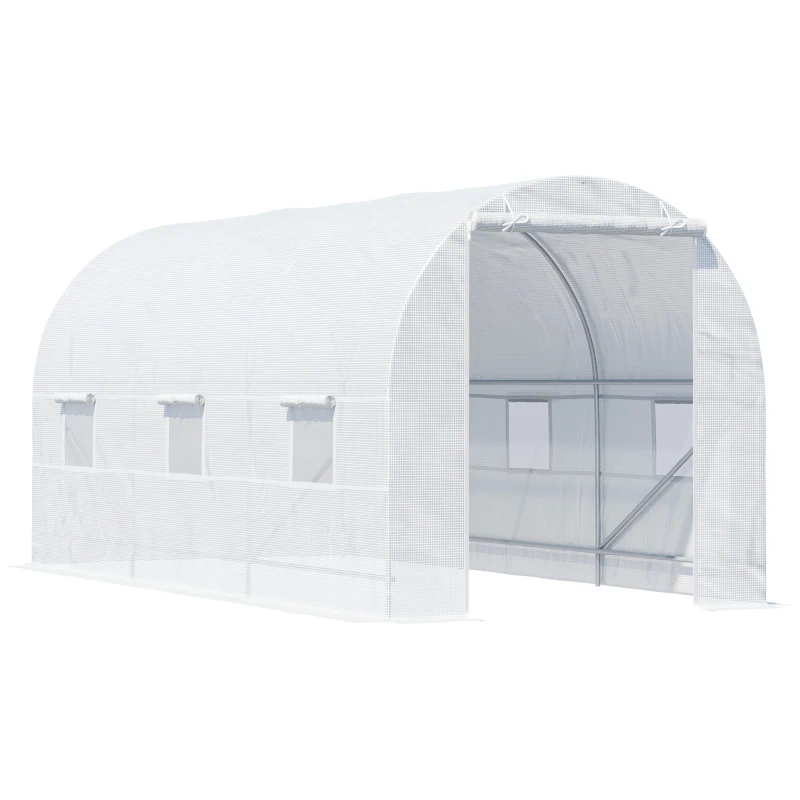 Outsunny Serre de Jardin Tunnel Surface Sol 9 m² 4,45L x 2l x 2H m châssis Tubulaire renforcé 18 mm 6 fenêtres Blanc