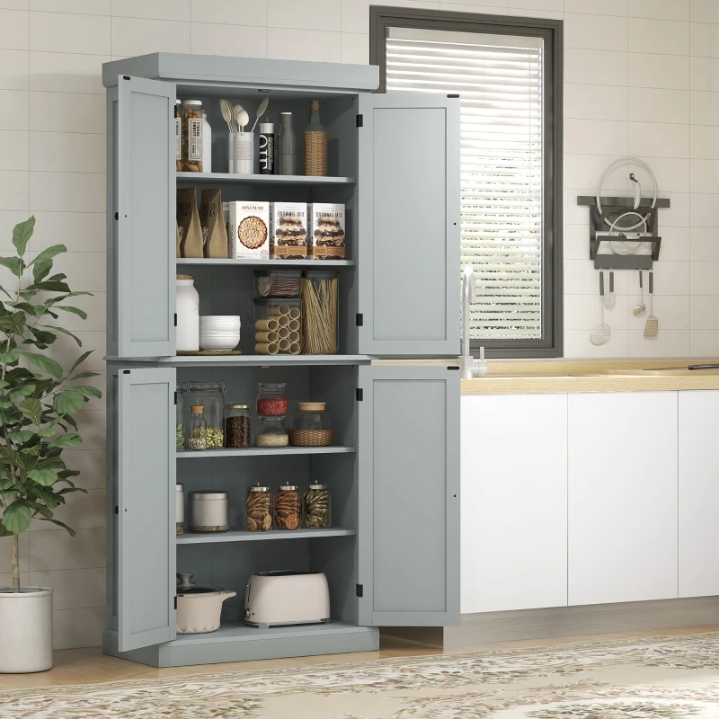 HOMCOM Armoire de cuisine buffet cuisine style moderne avec placards, étagères réglables, 76 x 40,5 x 184 cm, gris(m-10)