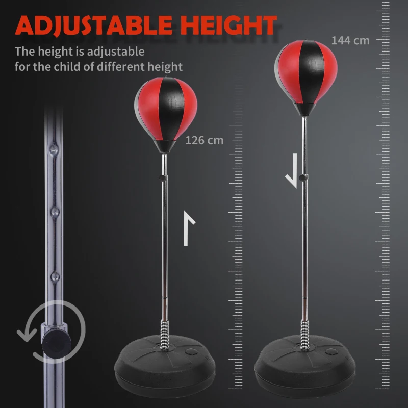 HOMCOM Kids Training Boxing Punch Ball Set 125-145H x Φ43cm with Gloves Air Pump Adjustable Height Freestanding Exercise Training for Kids and Teenagers