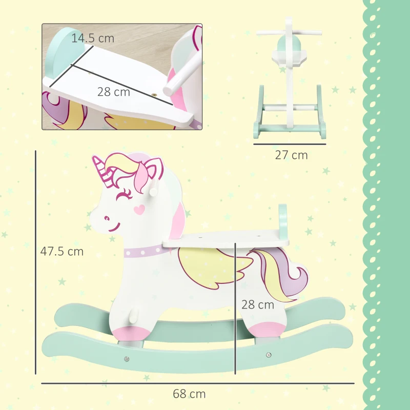 HOMCOM Cavallo a Dondolo per Bambini 1-3 Anni con Maniglie, Schienale e Pedali in MDF, 68L x 27P x 47.5A cm, Multicolore