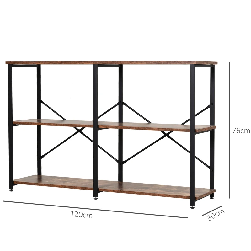 HOMCOM Industrial 3-Tier Storage Shelf with Metal Frame and Adjustable Foot Pads, Display Storage Rack, Brown