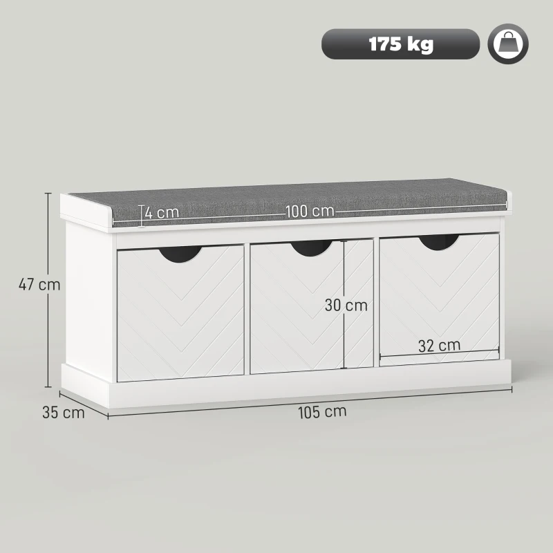 HOMCOM Three-Drawer Shoe Bench, with Seat - White