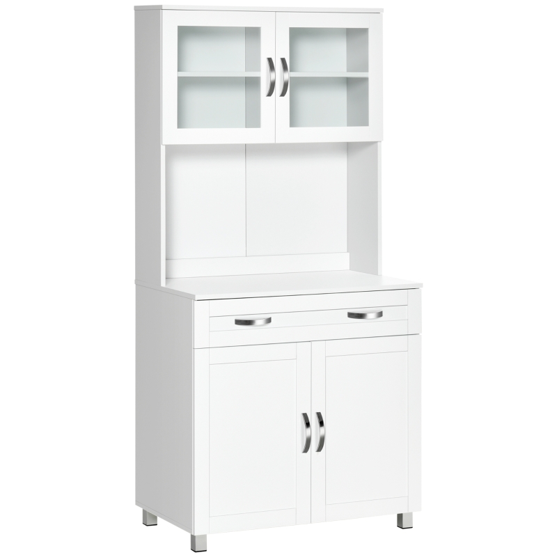 HOMCOM Credenza 2 Ante In Vetro Con Cassetto E Ripiano - Soggiorno, Cucina, Salotto - Bianco E Rovere 68x35x85 Cm