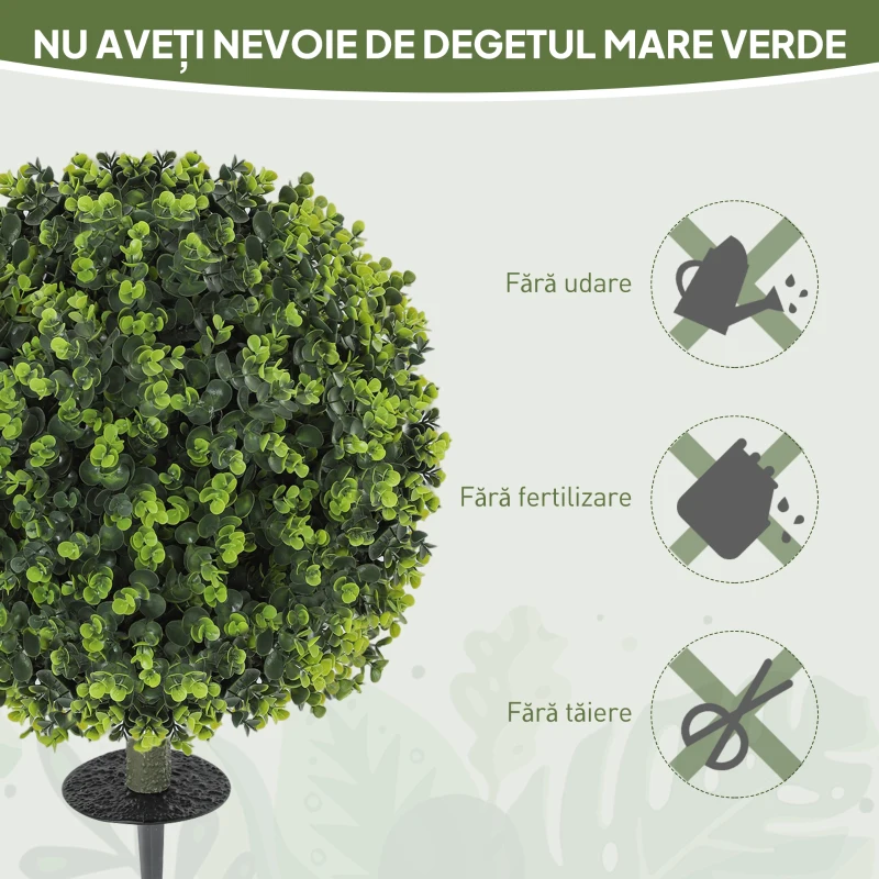 HOMCOM Set 2 Plante Artificiale de Buxus de 40 cm cu Tija Integrată pentru Interior și Exterior, Verde