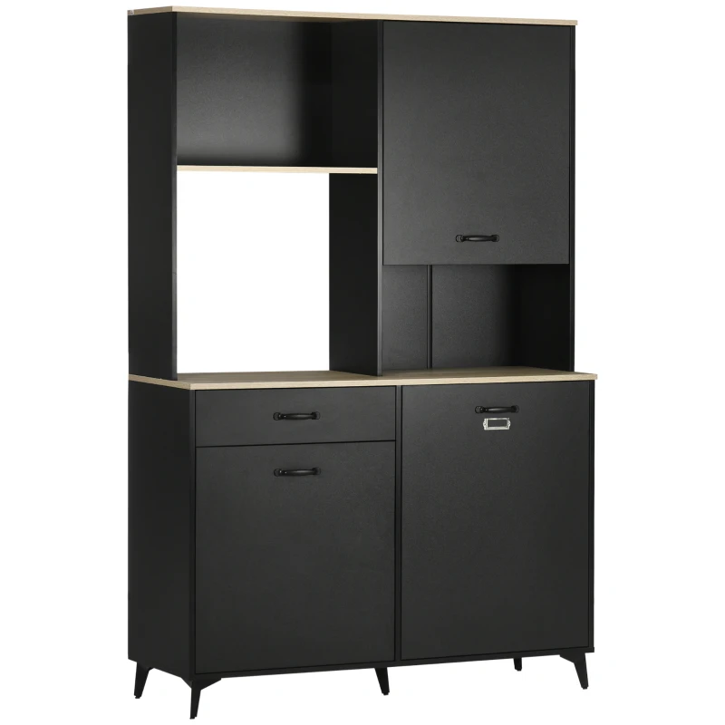 HOMCOM Buffet haut design industriel multi-rangement - 3 portes avec étagère, tiroir, niche, grand plateau - métal noir