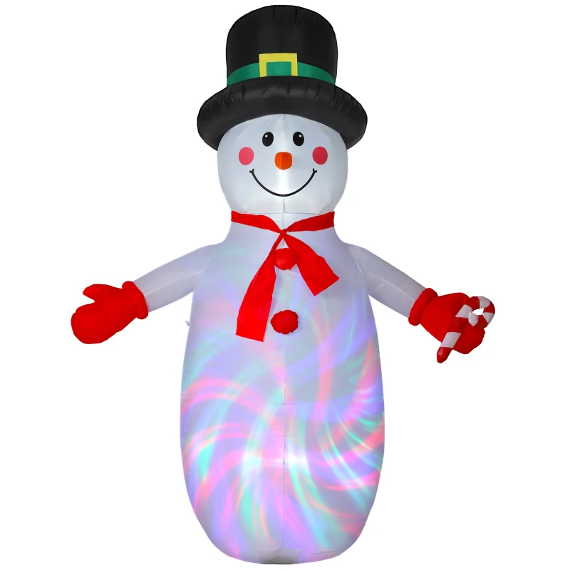 Outsunny 8FT Christmas Inflatable Outdoor Decoration with Dynamic Disco & LED Lights, Self-Inflating Christmas Blow Up Snowman for Garden, Indoor Outdoor Home Decor