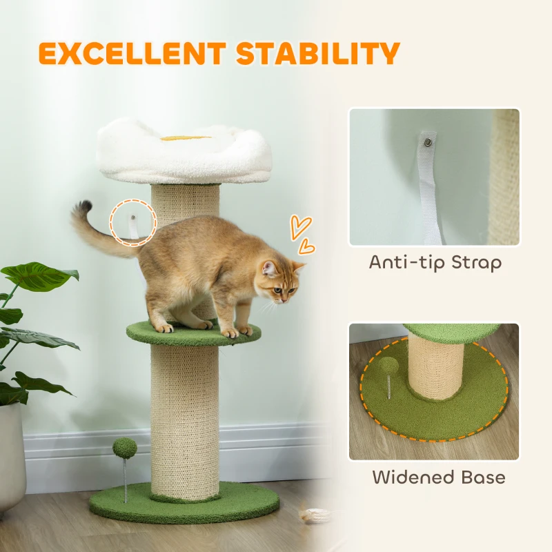 PawHut Ansamblu pentru Pisici, din Sisal și Pat în Formă de Floare Verde, 92cm