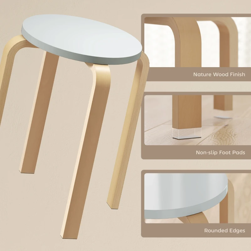 HOMCOM Set de Scaune Stivuibile pentru 4 Persoane, Scaune Moderne de Stivuire, Scaune Rotunde fără Spate, 40x40x45 cm, Lemn Natural