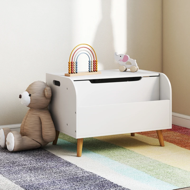 AIYAPLAY Coffre à jouet enfant, coffre de rangement enfant, couvercle rabattable et compartiment ouvert, 60x40x43cm, blanc