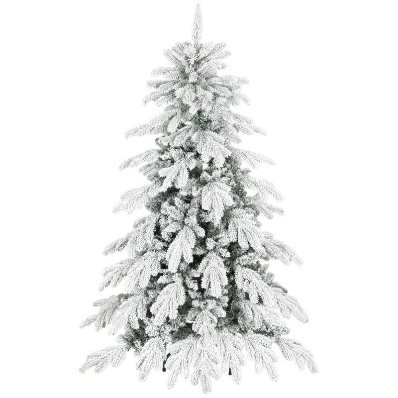 HOMCOM 5ft Super Flocked Christmas Tree - Green/White
