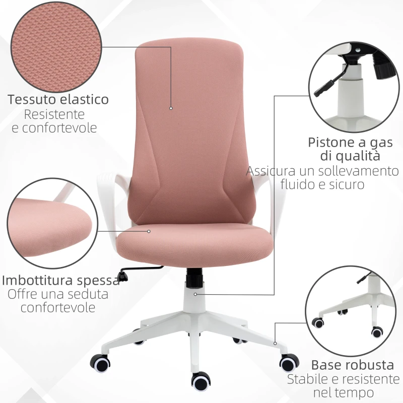 Vinsetto Sedia da Ufficio Ergonomica e Imbottita con Altezza Regolabile e Dondolo, 62x56x110-119.5 cm, Rosa