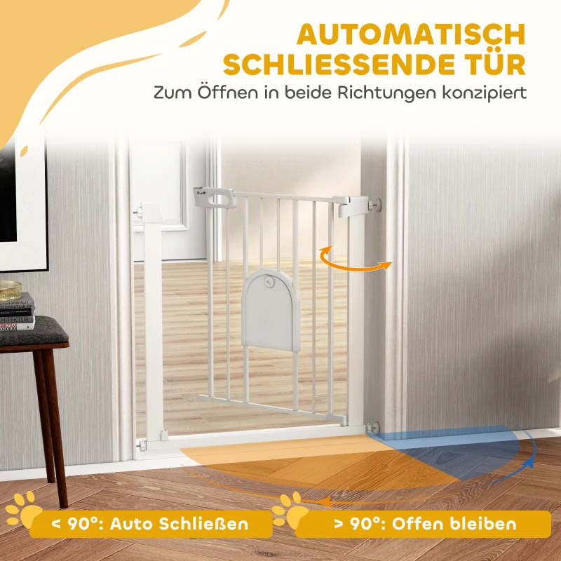 PawHut Absperrgitter für Haustiere, verstellbar, mit kleiner Tür, Metall, Kunststoff, Weiß