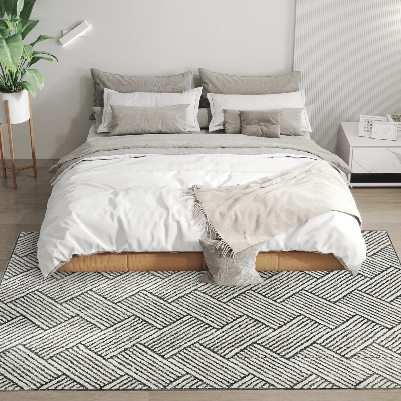 HOMCOM Tapis salon 200 x 140 cm poils courts lavable en machine hypoallergénique pour salon, chambre à coucher, bureau, gris