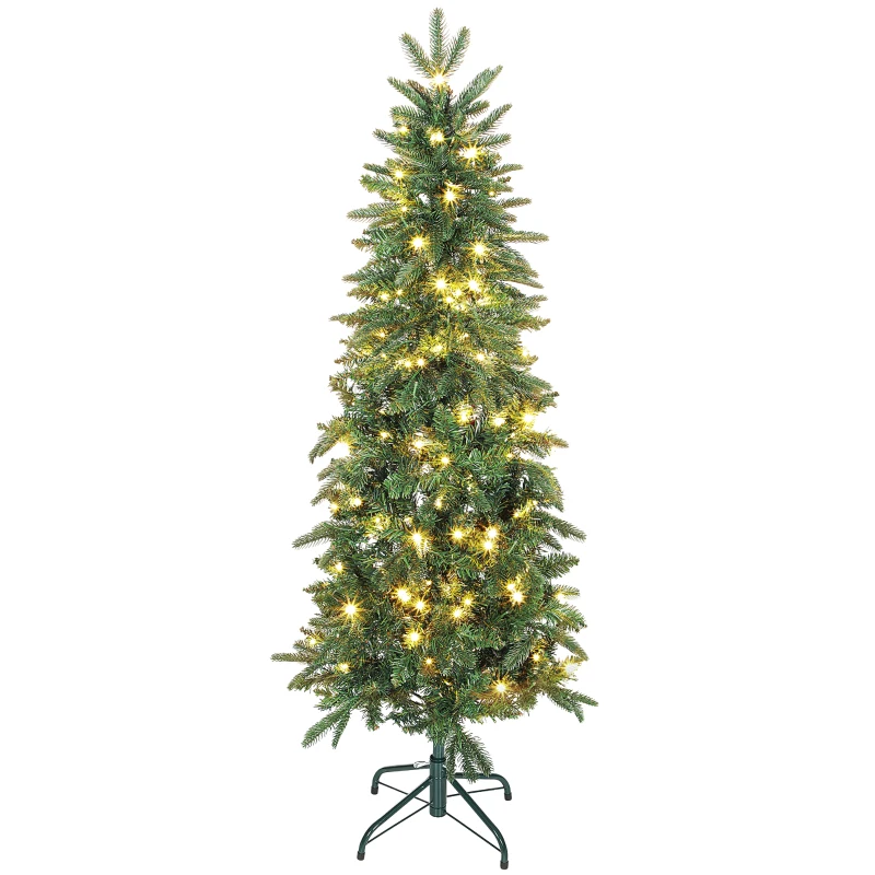HOMCOM Sapin de Noël artificiel 150 cm, arbre de Noël slim avec 150 lumières 8 modes d'éclairage 431 branches articulées, vert