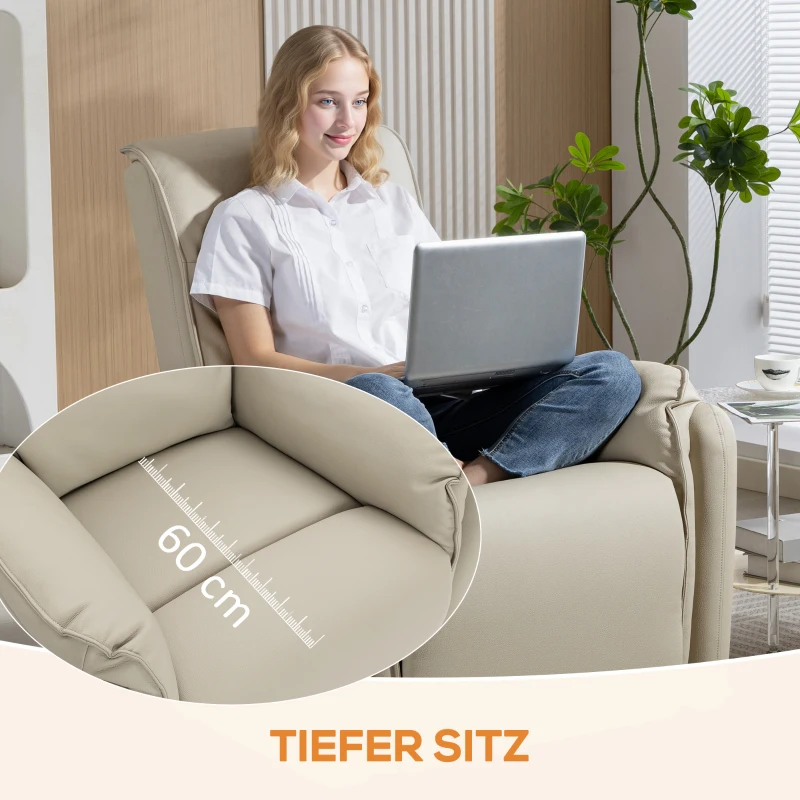 HOMCOM Elektrischer Massagesessel, Kunstlederbezug, Fußstütze, Seitentasche, Beige