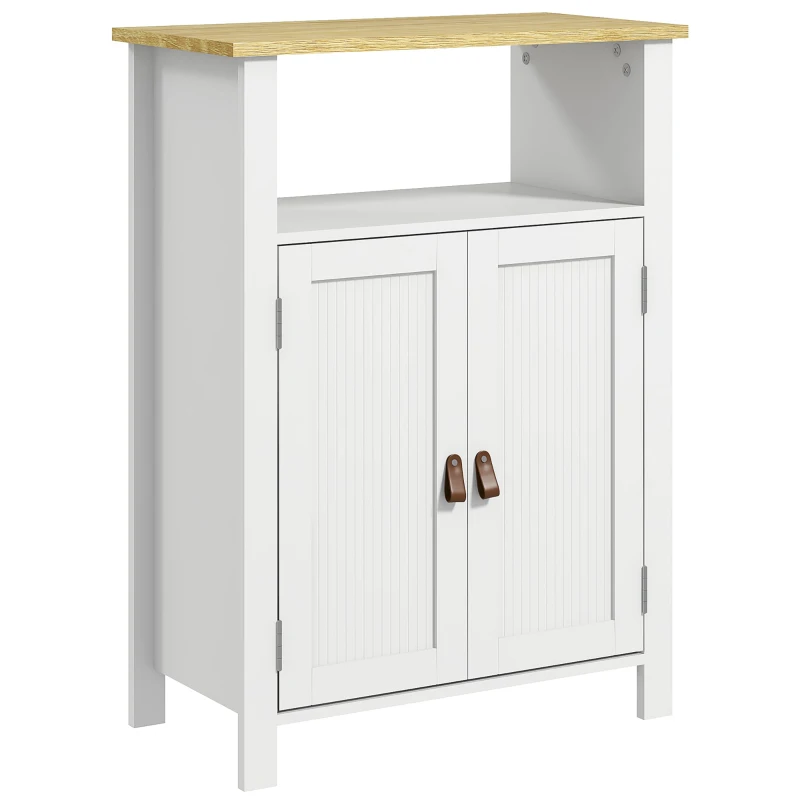 kleankin Meuble bas de salle de bain multi-rangements grande niche placard double porte blanc et naturel