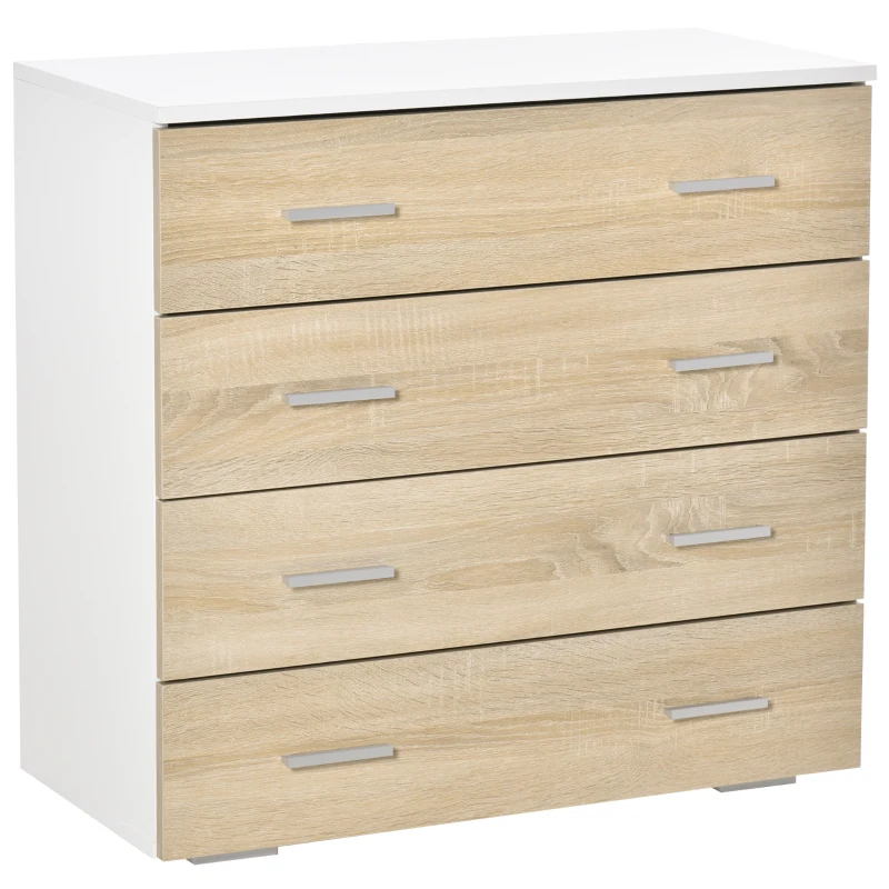 HOMCOM Commode Meuble de Rangement Style Contemporain 4 tiroirs 76 x 35 x 72 cm Blanc et Couleur Bois