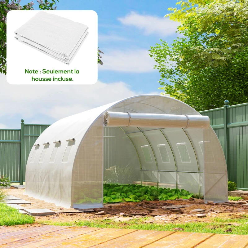 Outsunny Bâche de rechange serre tunnel 12 m² 4 x 3 x 2 m PE anti-UV imperméable 8 fenêtres + porte enroulable zippée blanc