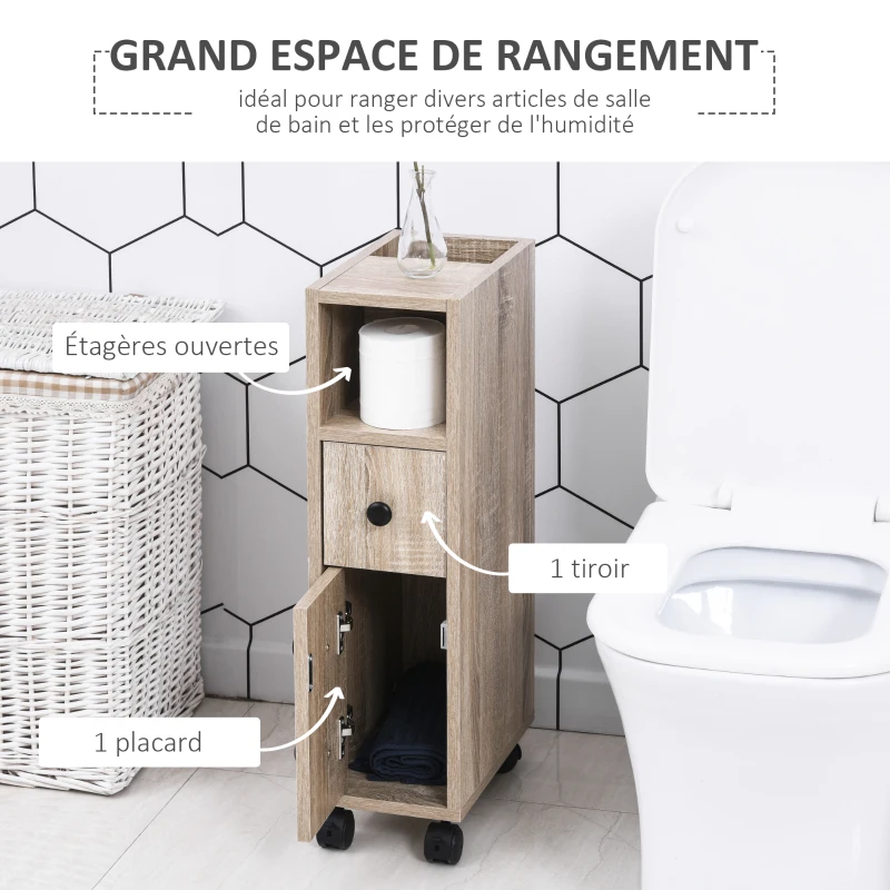 kleankin Support Papier Toilette - Porte-Papier Toilette - Armoire pour Toilette - 3 Niveaux + Sortie Papier Panneaux Aspect chêne Clair