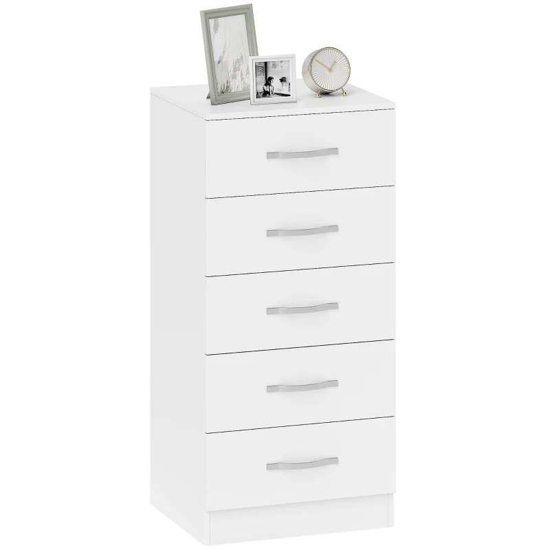HOMCOM Commode 5 tiroirs au style moderne, en panneau de particules, 40x35x85 cm, Blanc