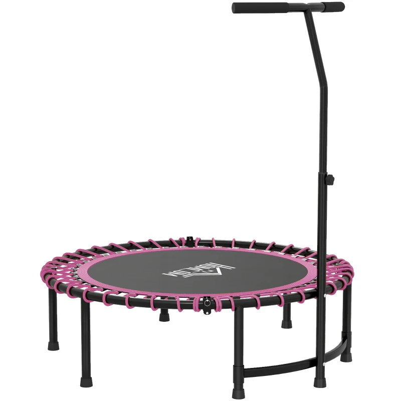 HOMCOM 45" Foldable Mini Trampoline Silent Rebounder Indoor Outdoor Jumper with Adjustable Handle - Pink