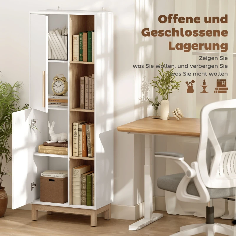 HOMCOM 176 cm großes Bücherregal, 4 offene Regale, 2 Schränke, freistehender Bücherschrank, MDF, Weiß