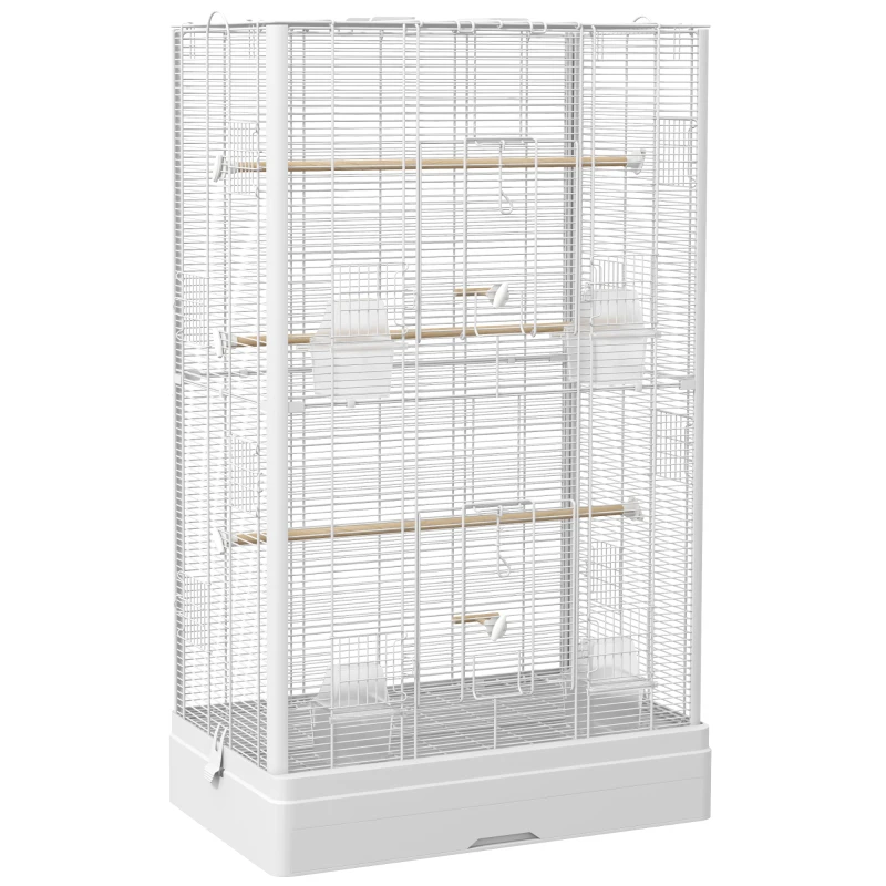 PawHut Cage à oiseaux volière avec portes perchoirs cage pour canaris perruches perroquets 61 x 36,5 x 98 cm blanc