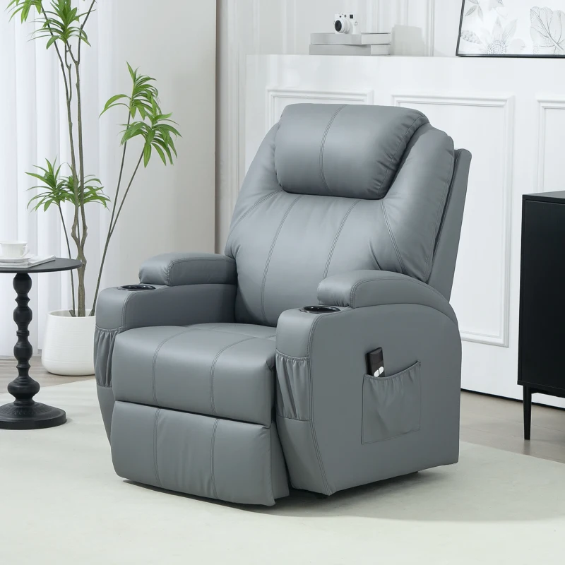 HOMCOM Fauteuil releveur électrique avec repose-pied dossier inclinable télécommande poches latérales et porte-gobelet gris(m-10)