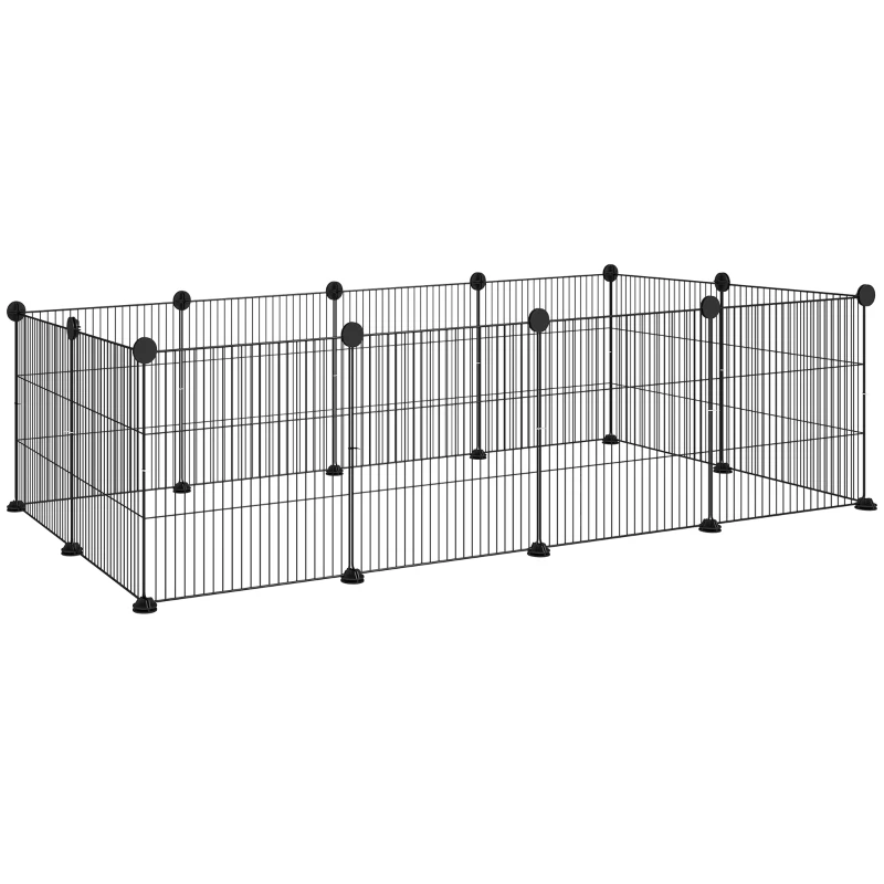 PawHut Cage parc enclos pour animaux domestiques bords arrondis fil en acier 140 x 70 x 35 cm noir