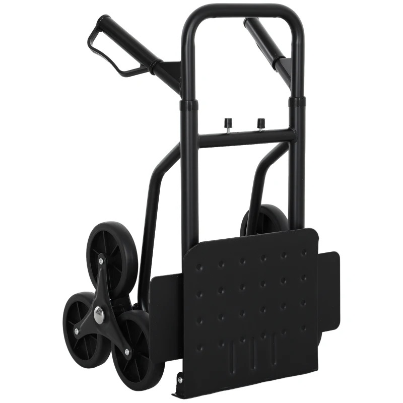 DURHAND Carrello per scale pieghevole 120 kg 6 ruote, in acciaio con corde telescopiche, 44x38x106,5cm, nero