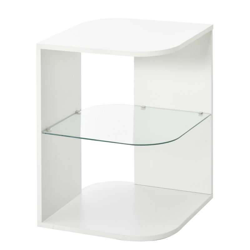 HOMCOM Table d'appoint guéridon design contemporain bout de canapé étagère verre trempé blanc