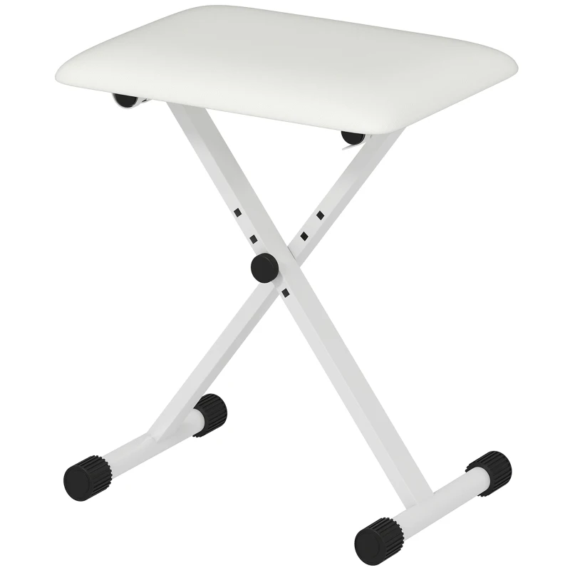 HOMCOM Tabouret piano pliable, banc piano réglable en hauteur, siège rembourré en PU, 39 x 29 x 37-47 cm, blanc