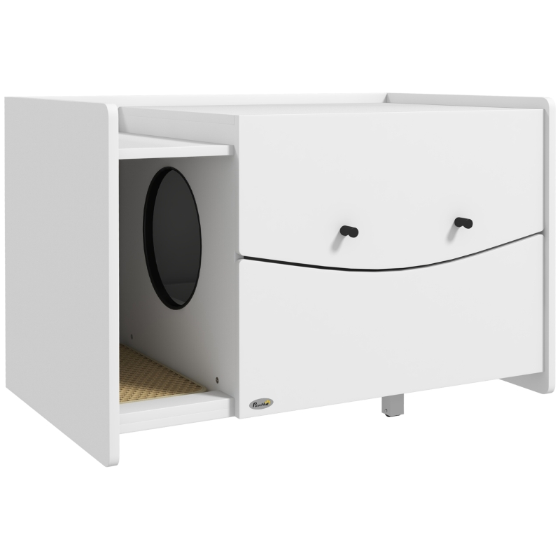 PawHut Meuble 2 en 1 maison de toilette bac à litière chat compartiment coulissant 78 x 50 x 51cm blanc