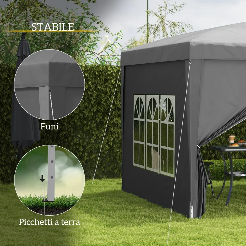 Outsunny Gazebo da Esterno 3x3 m Pieghevole con 4 Pannelli Laterali, in Acciaio e Tessuto Oxford Grigio