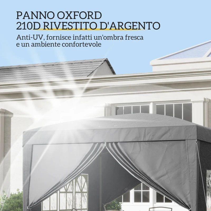 Outsunny Gazebo da Esterno 3x3 m Pieghevole con 4 Pannelli Laterali, in Acciaio e Tessuto Oxford Grigio